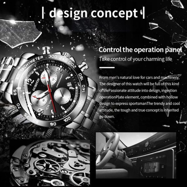 OCHSTIN 6123B Multifunctional Quartz Waterproof Luminous Steel Strap Men Watch (Silver Blue) - Image 4