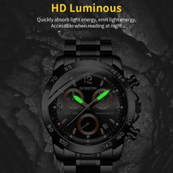 OCHSTIN 6123B Multifunctional Quartz Waterproof Luminous Steel Strap Men Watch (Silver Blue) - Image 5