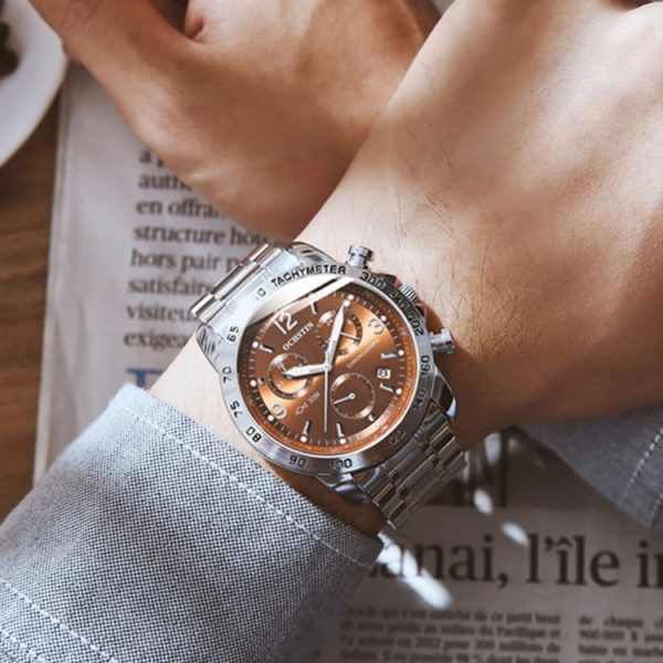 OCHSTIN 6123B Multifunctional Quartz Waterproof Luminous Steel Strap Men Watch (Silver Blue) - Image 6