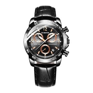 OCHSTIN 6123C Multifunctional Quartz Waterproof Luminous Men Leather Watch (Black 01)