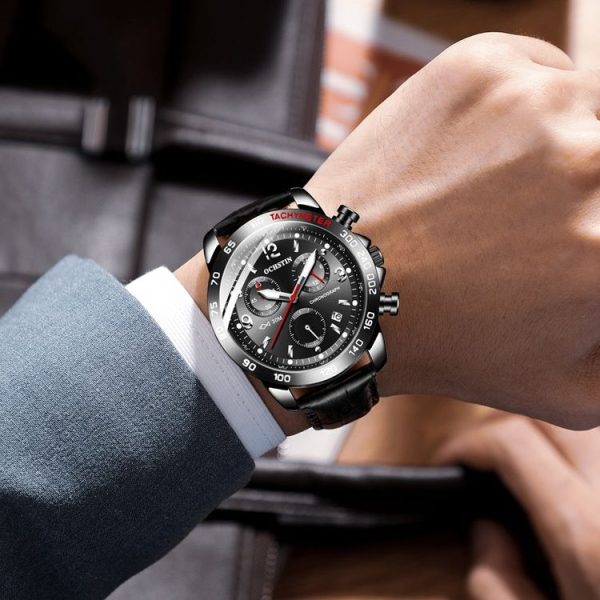 OCHSTIN 6123C Multifunctional Quartz Waterproof Luminous Men Leather Watch (Black 01) - Image 6