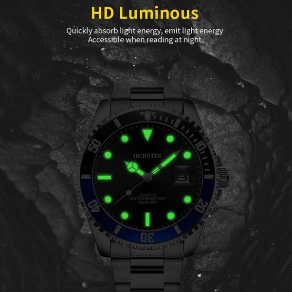 OCHSTIN 7019E Multifunctional Quartz Waterproof Luminous Steel Strap Men Watch (Blue Red+Silver) - Image 5