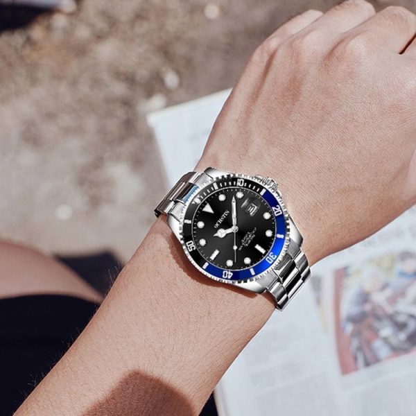OCHSTIN 7019E Multifunctional Quartz Waterproof Luminous Steel Strap Men Watch (Blue Red+Silver) - Image 7