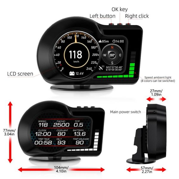 F15 Car High-definition LCD Instrument OBD+GPS HUD Head-up Display - Image 2