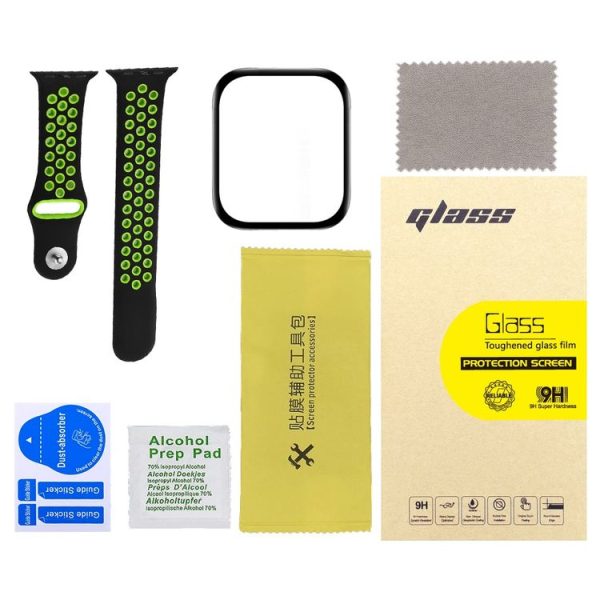 Apple Watch Series 3&2&1 38mm 2pcs Silicone Watch Band with 2pcs Soft Film (Black Green) - Image 2
