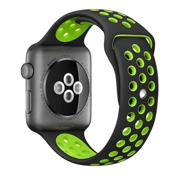 Apple Watch Series 3&2&1 38mm 2pcs Silicone Watch Band with 2pcs Soft Film (Black Green) - Image 3