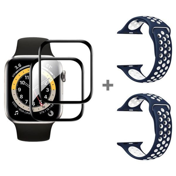 Apple Watch Series SE 2&6&SE&5&4 40mm 2pcs Silicone Watch Band with 2pcs Soft Film (Blue White)
