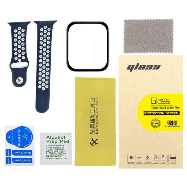 Apple Watch Series SE 2&6&SE&5&4 40mm 2pcs Silicone Watch Band with 2pcs Soft Film (Blue White) - Image 2