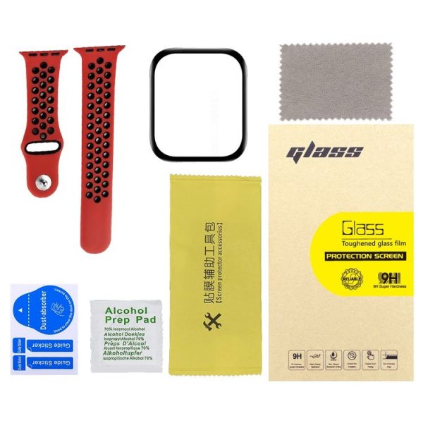 Apple Watch Series 3&2&1 42mm 2pcs Silicone Watch Band with 2pcs Soft Film (Red Black) - Image 2