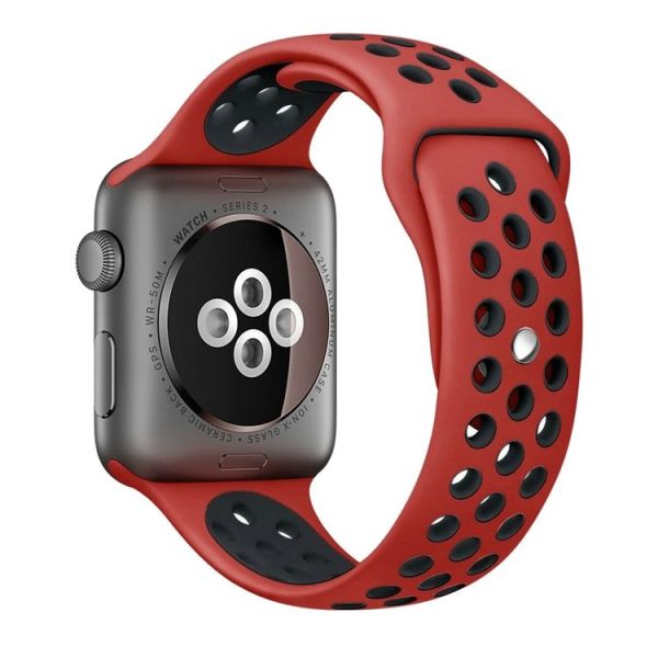 Apple Watch Series 3&2&1 42mm 2pcs Silicone Watch Band with 2pcs Soft Film (Red Black) - Image 3
