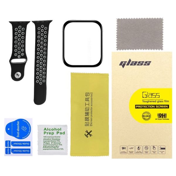 Apple Watch Series SE 2&6&SE&5&4 44mm 2pcs Silicone Watch Band with 2pcs Soft Film (Black Grey) - Image 2