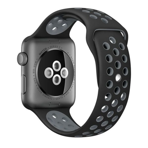 Apple Watch Series SE 2&6&SE&5&4 44mm 2pcs Silicone Watch Band with 2pcs Soft Film (Black Grey) - Image 3