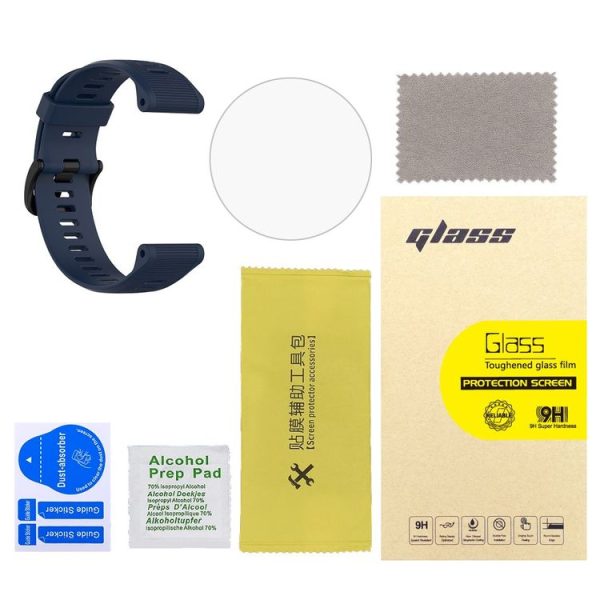 Garmin Forerunner 945 2pcs Silicone Watch Band with 2pcs Tempered Glass Film (Midnight Blue) - Image 2