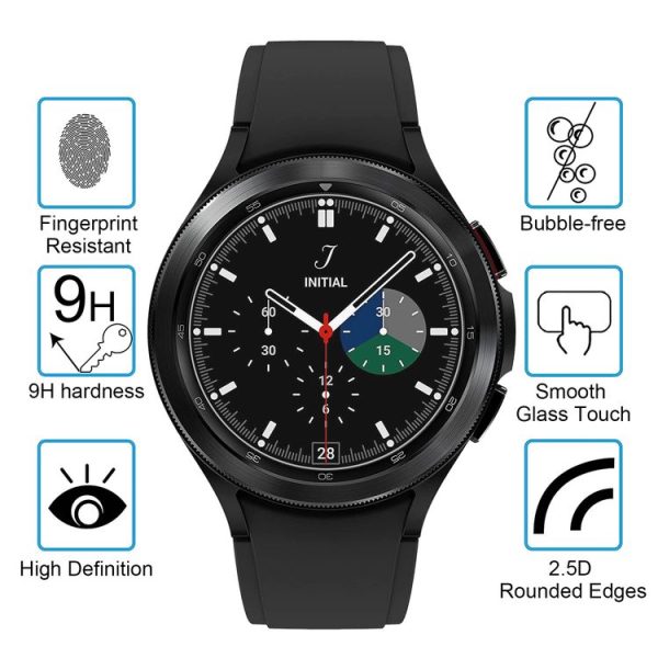 Samsung Galaxy Watch4 Classic 46mm 2pcs Silicone Watch Band with 2pcs Tempered Glass Film (Light Grey) - Image 4