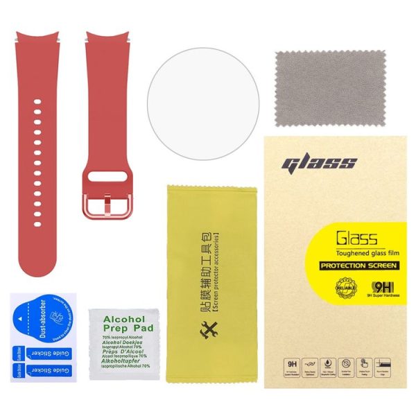 Samsung Galaxy Watch4 40mm 2pcs Silicone Colorful Buckle Watch Band with 2pcs Tempered Glass Film (Red) - Image 2