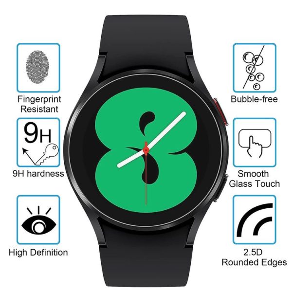 Samsung Galaxy Watch4 40mm 2pcs Silicone Colorful Buckle Watch Band with 2pcs Tempered Glass Film (Red) - Image 4