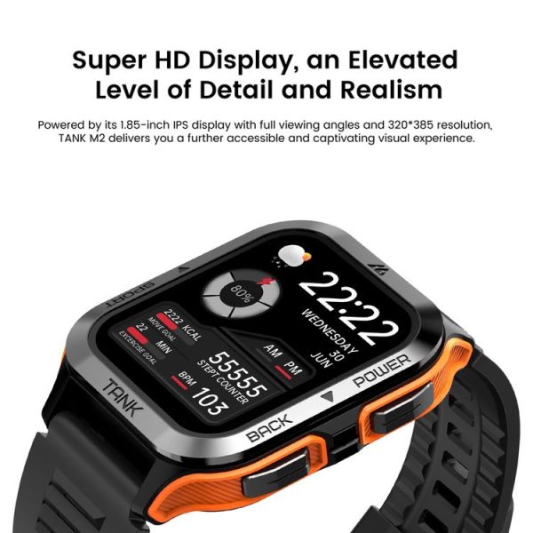 KOSPET TANK M2 1.85 inch IPS Screen Smart Watch, 5ATM & iP69K Outdoor Waterproof Support BT Calling / 70 Sports Modes (Orange) - Image 12