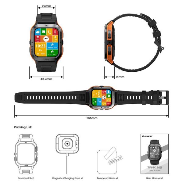 KOSPET TANK M2 1.85 inch IPS Screen Smart Watch, 5ATM & iP69K Outdoor Waterproof Support BT Calling / 70 Sports Modes (Orange) - Image 14