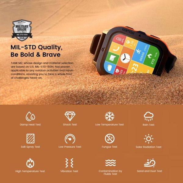 KOSPET TANK M2 1.85 inch IPS Screen Smart Watch, 5ATM & iP69K Outdoor Waterproof Support BT Calling / 70 Sports Modes (Orange) - Image 5