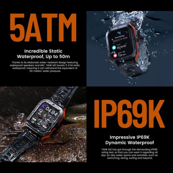 KOSPET TANK M2 1.85 inch IPS Screen Smart Watch, 5ATM & iP69K Outdoor Waterproof Support BT Calling / 70 Sports Modes (Orange) - Image 7
