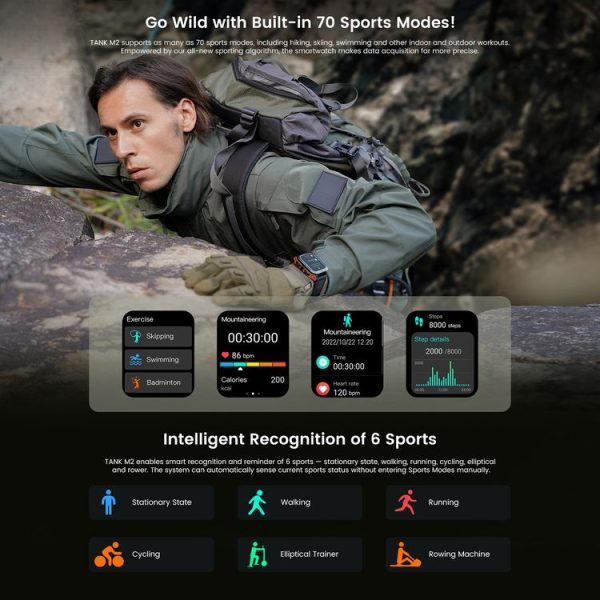 KOSPET TANK M2 1.85 inch IPS Screen Smart Watch, 5ATM & iP69K Outdoor Waterproof Support BT Calling / 70 Sports Modes (Orange) - Image 8