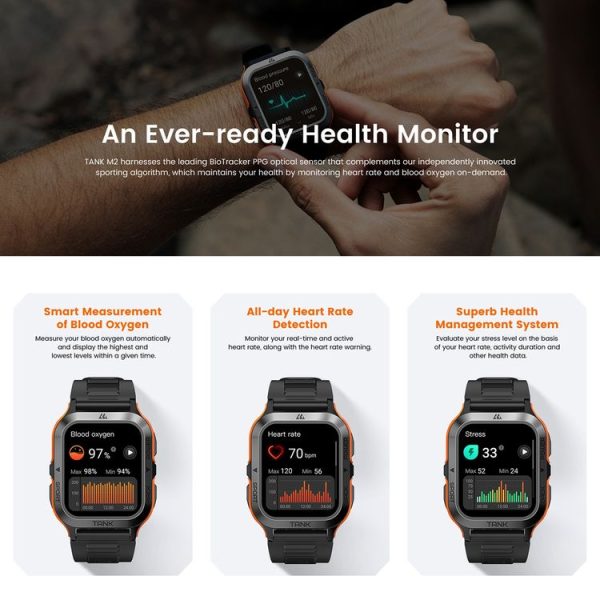 KOSPET TANK M2 1.85 inch IPS Screen Smart Watch, 5ATM & iP69K Outdoor Waterproof Support BT Calling / 70 Sports Modes (Orange) - Image 9