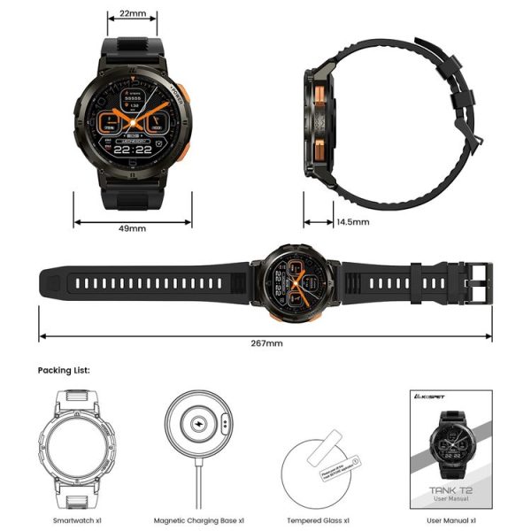 KOSPET TANK T2 1.43 inch AMOLED Screen Smart Watch, 5ATM & iP69K Outdoor Waterproof Support BT Calling / 70 Sports Modes (Silver) - Image 13