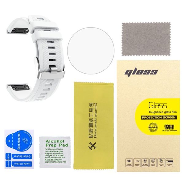 Garmin Fenix 5 2pcs Silicone Watch Band with 2pcs Tempered Glass Film (White) - Image 2