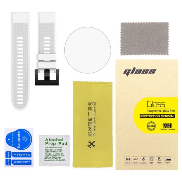 Garmin Fenix 5X 26mm 2pcs Quick Removable Silicone Watch Band with 2pcs Tempered Glass Film (White) - Image 2