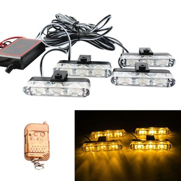 4 in 1 Car 12LEDs Grille Flash Lights Warning Lights with Wireless Remote Control, Color: Yellow