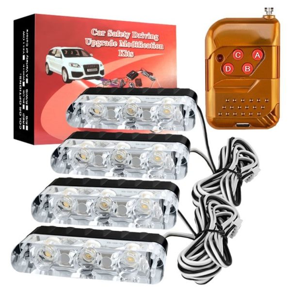 4 in 1 Car 12LEDs Grille Flash Lights Warning Lights with Wireless Remote Control, Color: Yellow - Image 6