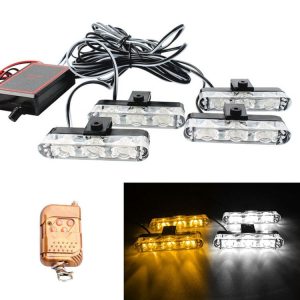 4 in 1 Car 12LEDs Grille Flash Lights Warning Lights with Wireless Remote Control, Color: Yellow White