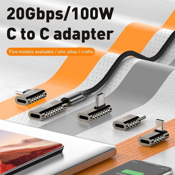 100W Type-C Male to Type-C Female 20Gbps Zinc Alloy Adapter, Style: Medium Bend - Image 2