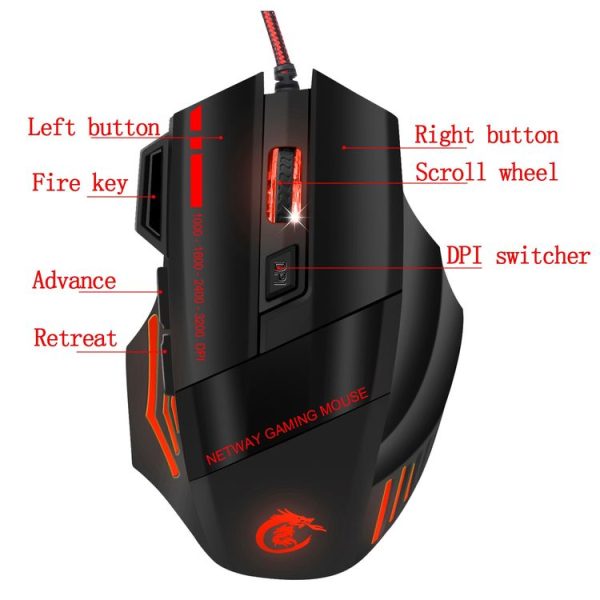 HXSJ A907 7 Keys Colorful Luminous 7D Wired Gaming Mouse (Black) - Image 6