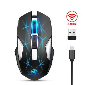 HXSJ T300 7 Keys 2400DPI 2.4G Colorful Luminous Wireless Mouse (Black)