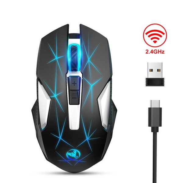 HXSJ T300 7 Keys 2400DPI 2.4G Colorful Luminous Wireless Mouse (Black)