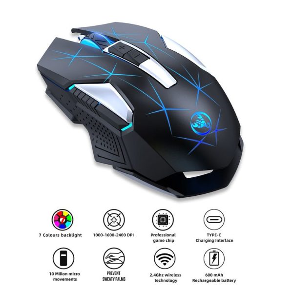 HXSJ T300 7 Keys 2400DPI 2.4G Colorful Luminous Wireless Mouse (Black) - Image 3