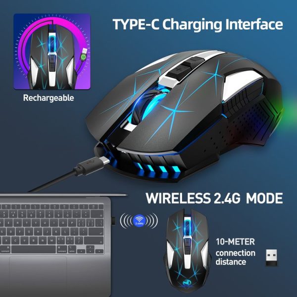 HXSJ T300 7 Keys 2400DPI 2.4G Colorful Luminous Wireless Mouse (Black) - Image 5