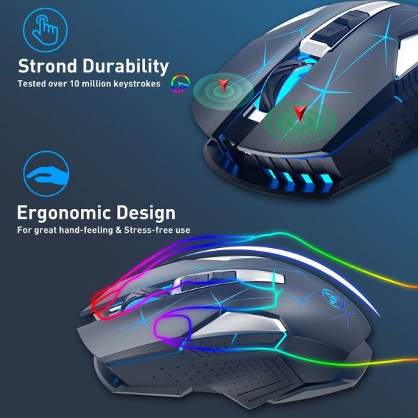 HXSJ T300 7 Keys 2400DPI 2.4G Colorful Luminous Wireless Mouse (Black) - Image 6