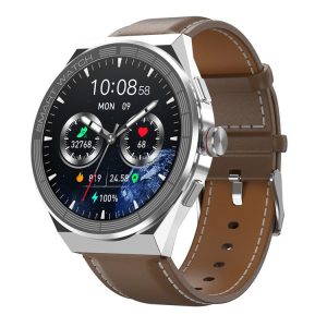 BM01 1.45 inch Leather Band IP68 Waterproof Smart Watch Support Bluetooth Call / NFC (Silver)