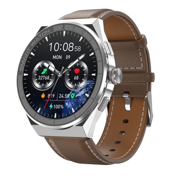 BM01 1.45 inch Leather Band IP68 Waterproof Smart Watch Support Bluetooth Call / NFC (Silver)