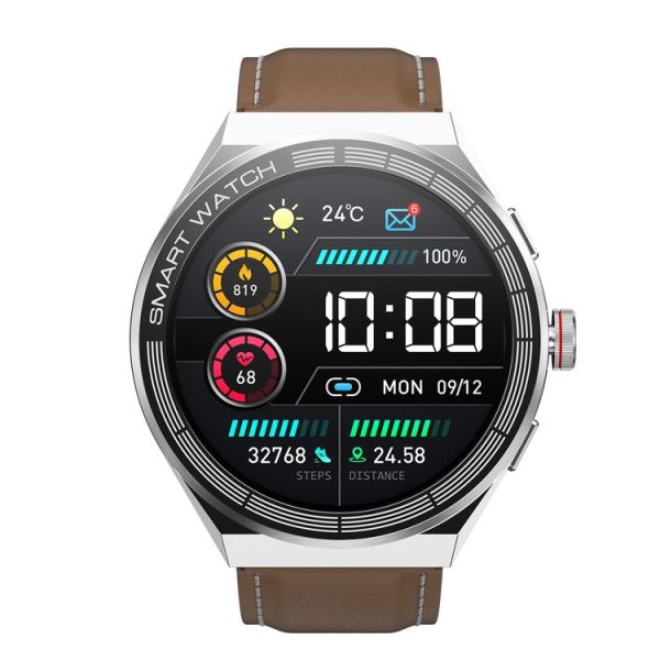BM01 1.45 inch Leather Band IP68 Waterproof Smart Watch Support Bluetooth Call / NFC (Silver) - Image 2