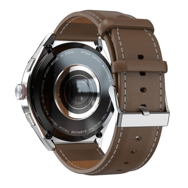 BM01 1.45 inch Leather Band IP68 Waterproof Smart Watch Support Bluetooth Call / NFC (Silver) - Image 3