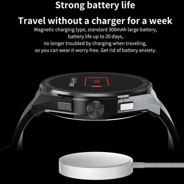 BM01 1.45 inch Leather Band IP68 Waterproof Smart Watch Support Bluetooth Call / NFC (Silver) - Image 6