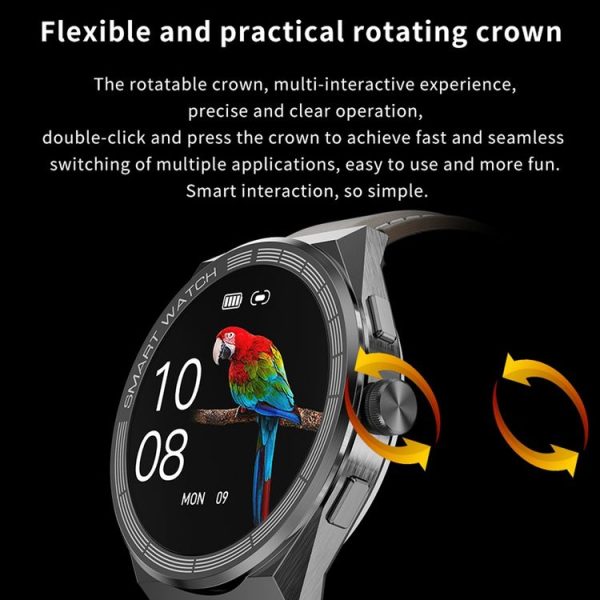 BM01 1.45 inch Leather Band IP68 Waterproof Smart Watch Support Bluetooth Call / NFC (Silver) - Image 8