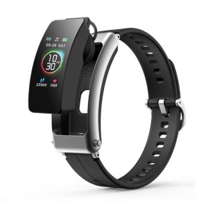 K30 0.96 inch Silicone Band Earphone Detachable Life Waterproof Smart Watch Support Bluetooth Call (Black Silver)