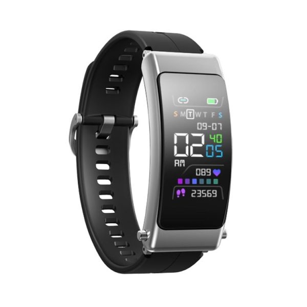 K30 0.96 inch Silicone Band Earphone Detachable Life Waterproof Smart Watch Support Bluetooth Call (Black Silver) - Image 2