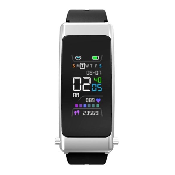 K30 0.96 inch Silicone Band Earphone Detachable Life Waterproof Smart Watch Support Bluetooth Call (Black Silver) - Image 3