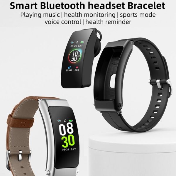 K30 0.96 inch Silicone Band Earphone Detachable Life Waterproof Smart Watch Support Bluetooth Call (Black Silver) - Image 4
