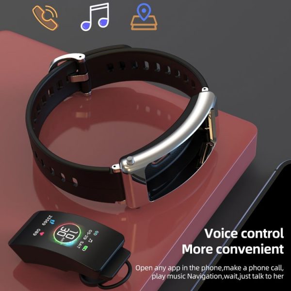 K30 0.96 inch Silicone Band Earphone Detachable Life Waterproof Smart Watch Support Bluetooth Call (Black Silver) - Image 9
